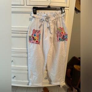 Mexican Embroidered Linen Pants Size Medium